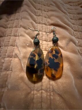 Tortoiseshell Dangle Earrings - Amber Brown Drop Earrings